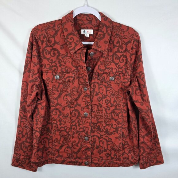 D & Co Orange Brown Paisley Denim Jacket Women's Size Medium - Picture 1 of 13